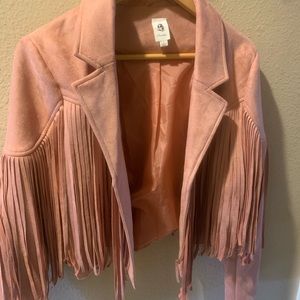 Fringe suede jacket in sweet pink